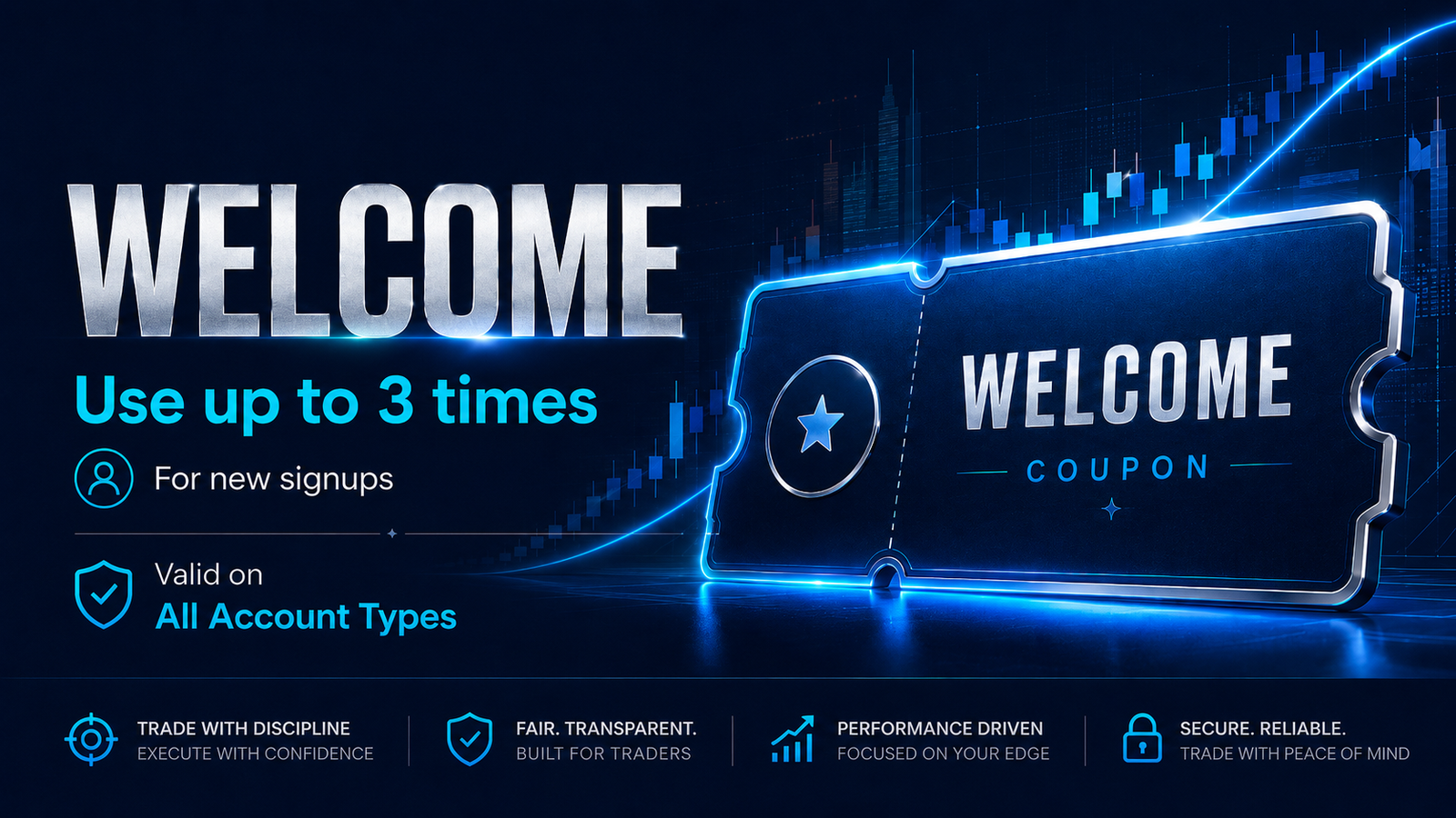 FairTicks Welcome coupon: 30 percent off for new traders, valid on all account types, up to 3 uses